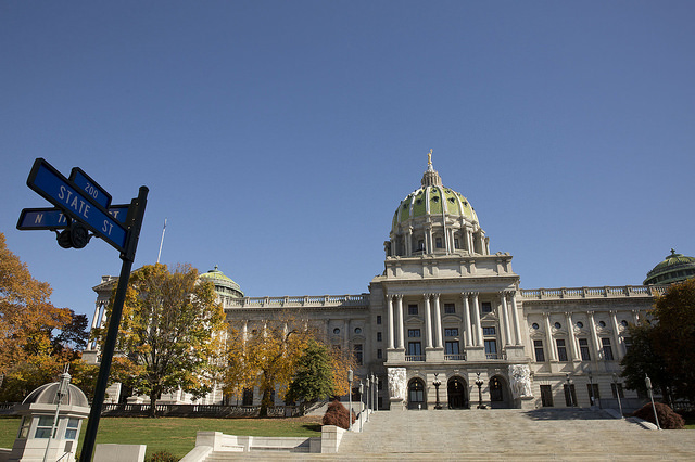 Capitol Building in Harrisburg from the corner of Third and State St.