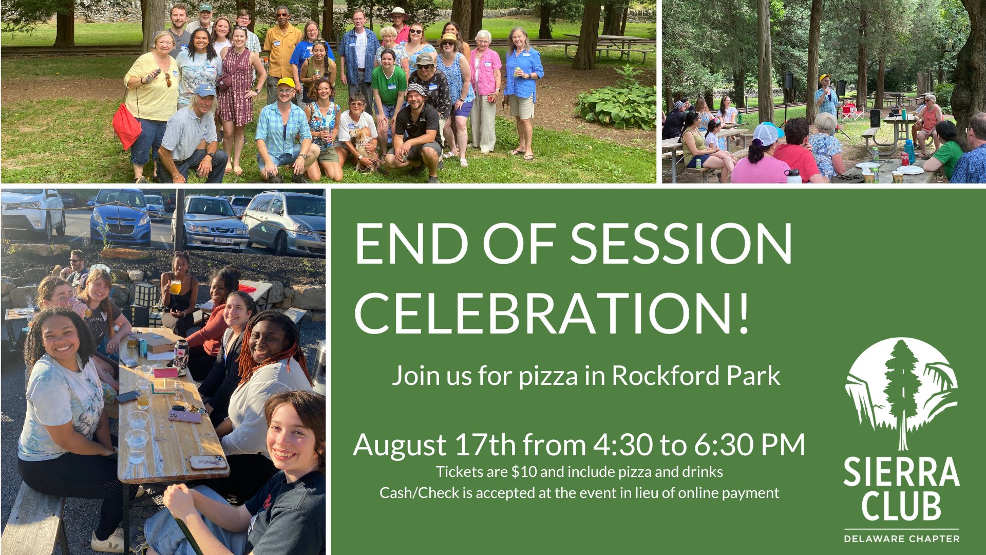 end of session celebration at rockford park on August 17th at 4:30 PM
