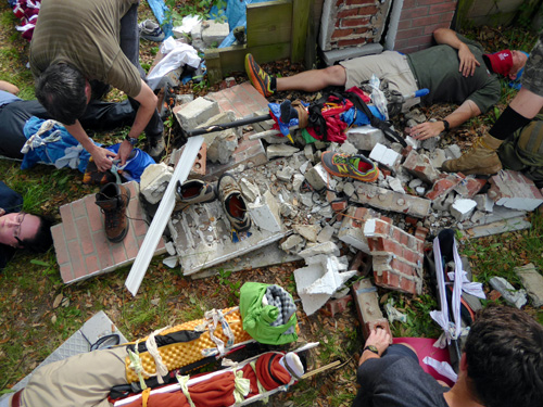 Skills learned apply to urban disasters (natural and terrorist) as well, as shown in this picture where students are providing care during a disaster scenario.