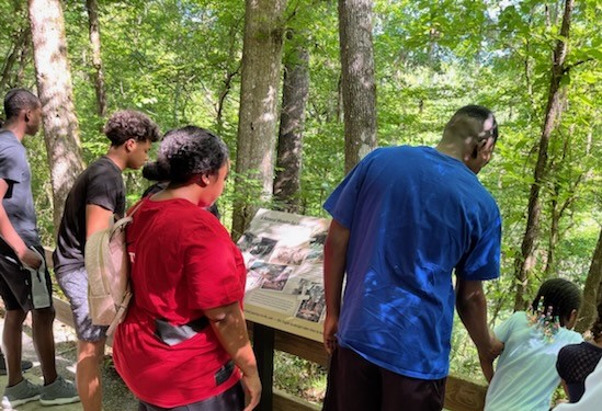 Students looking over the railing at Devil's Millhopper Sink