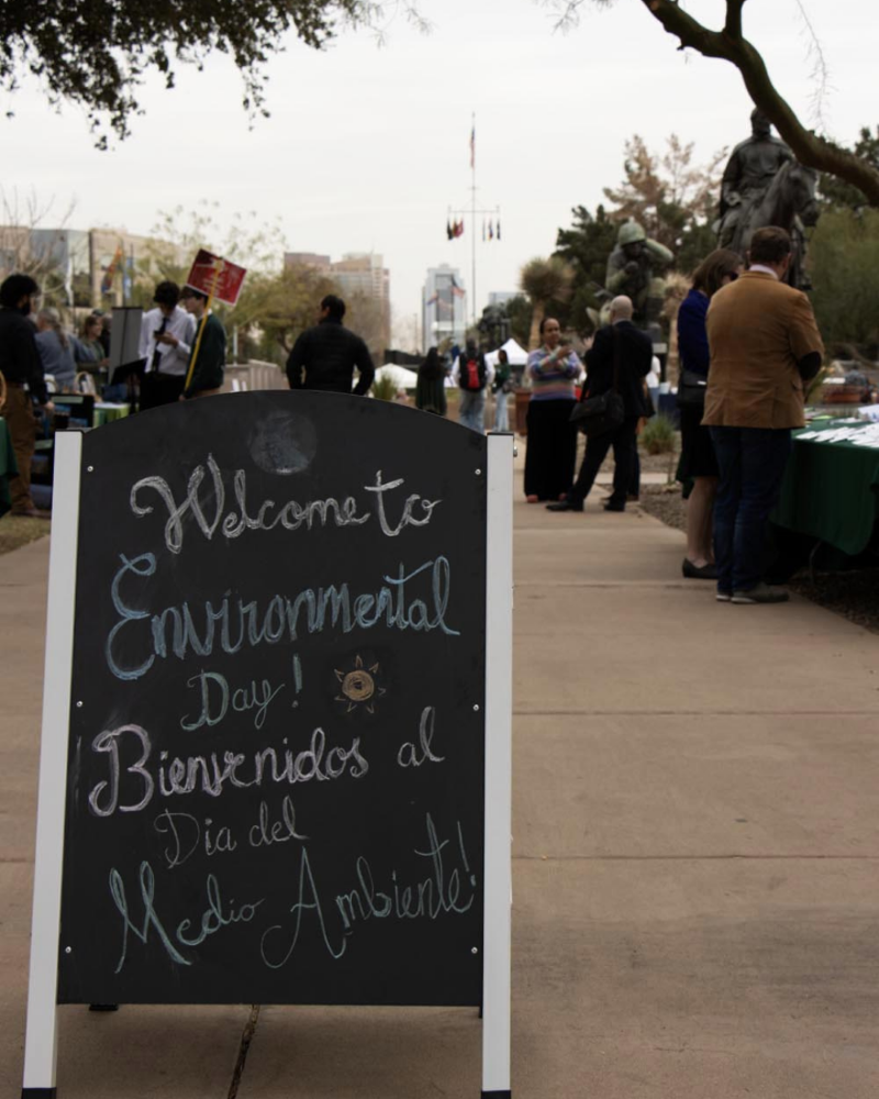 Welcome to Environmental Day at the Capitol on a chalk board