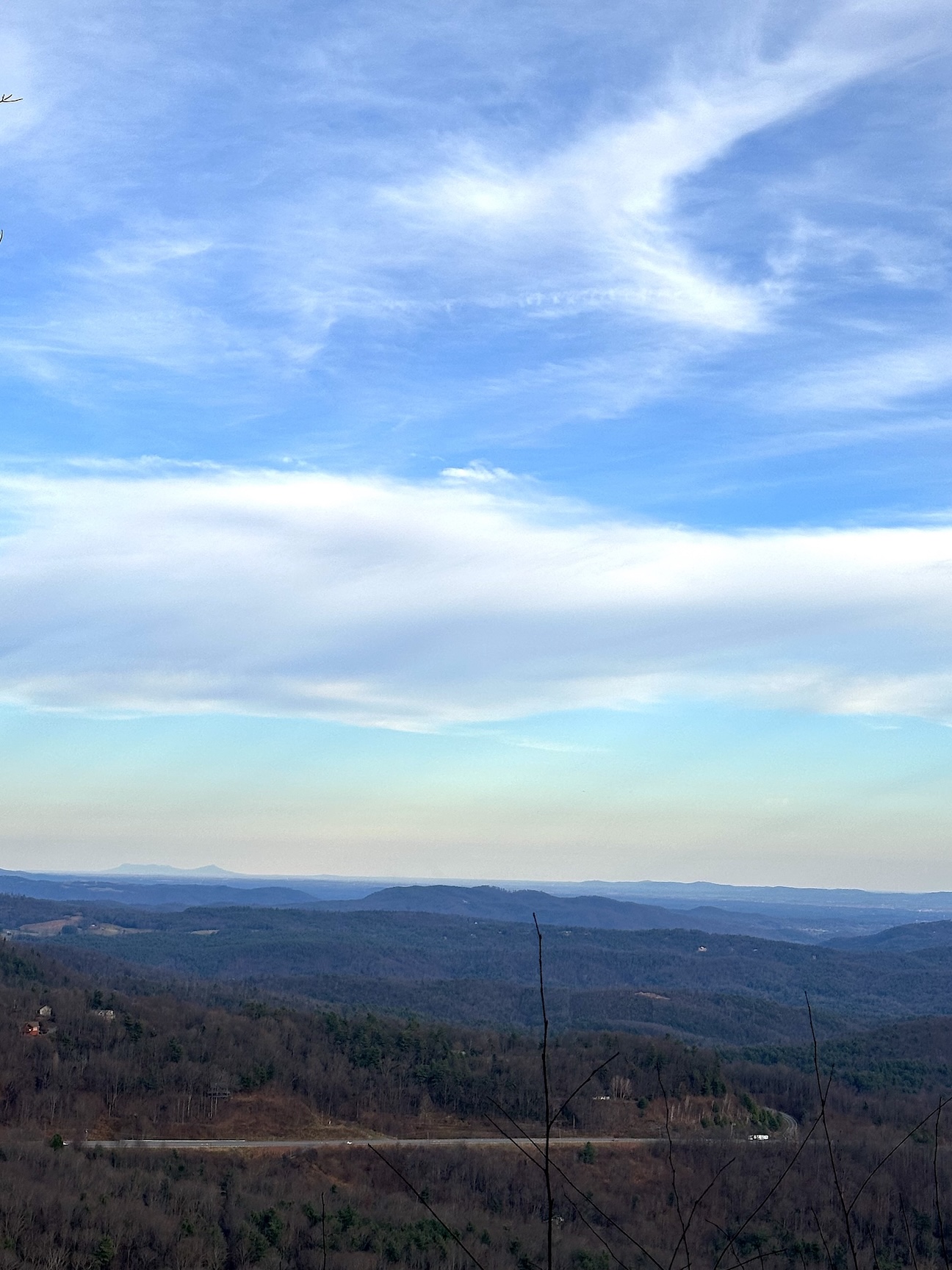 At mid point expansive view to Pilot Mountain 75 miles away