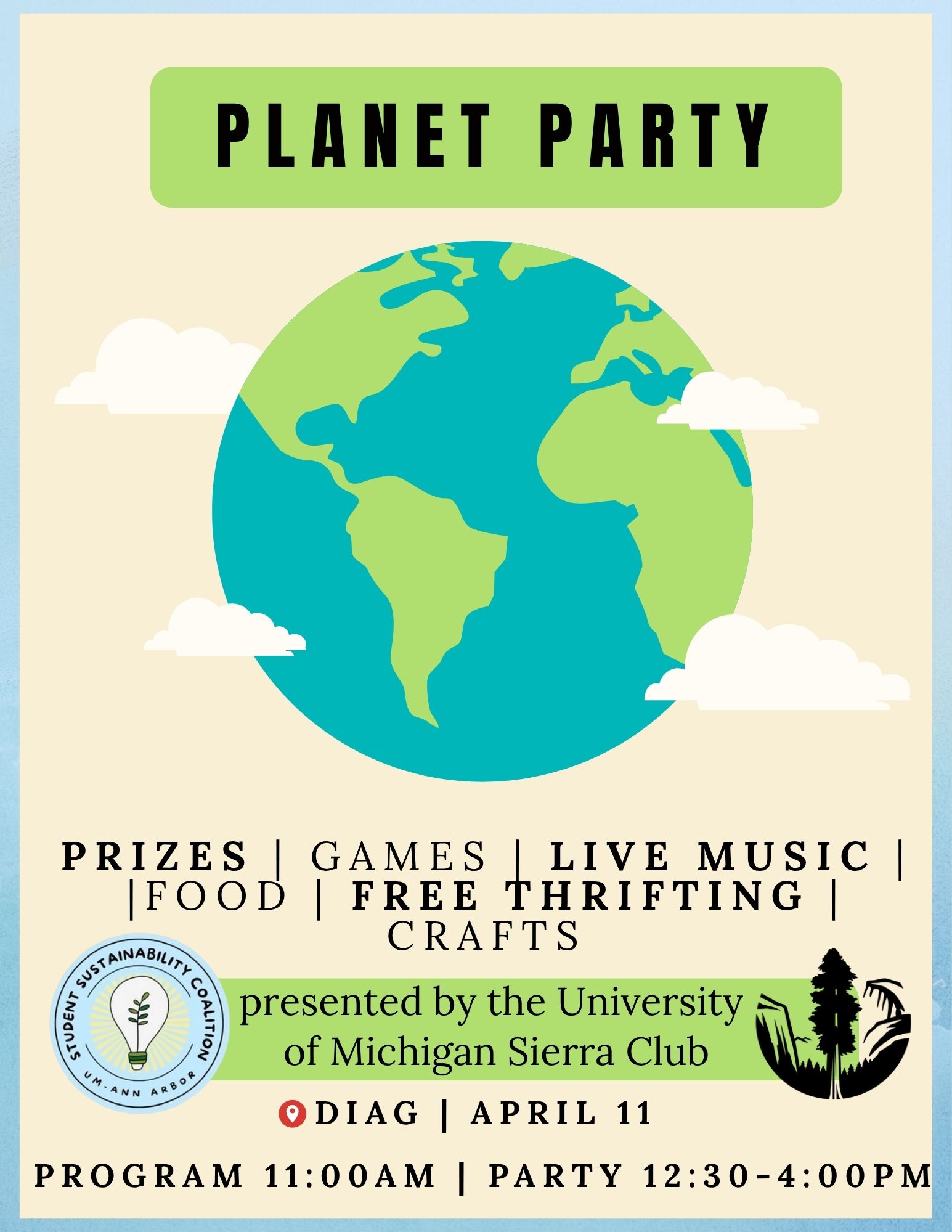 Flyer for the Planet Party hosted by University of Michigan Sierra Club