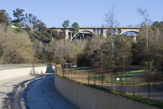 Lower Arroyo Seco looking towards Colorado Street Bridge.