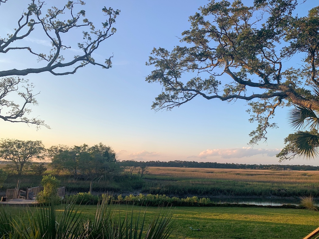 Sunset view across salt marsh