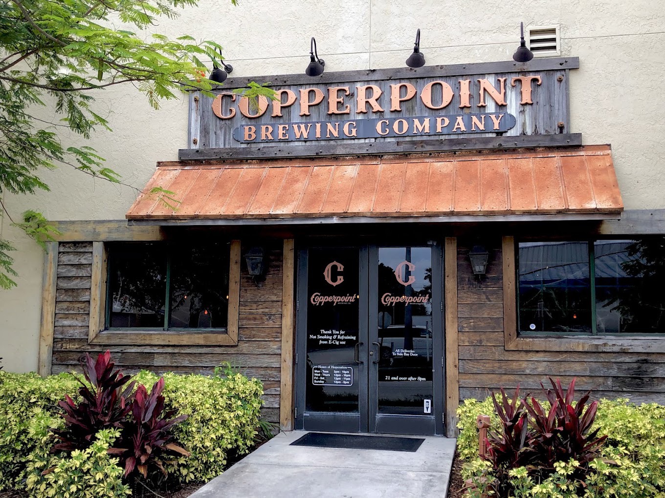Facade of Copperpoint Brewery as seen from the street.