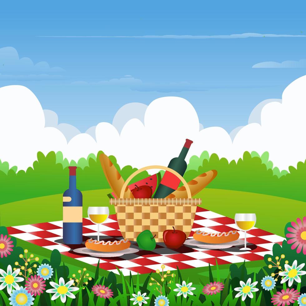 Picnic basket with food items